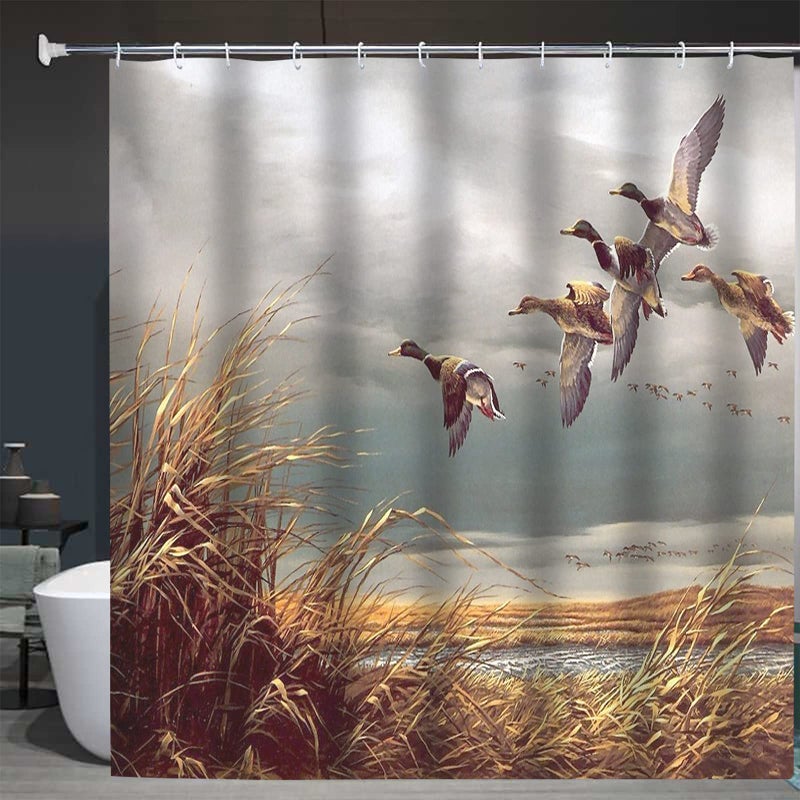 Abaysto Hunting Flying Wild Ducks Shower Curtain,Bath Curtains Bathroom Decor Sets with Hooks Shower Bath Curtain for Bathroom,Polyester Fabric Bathroom Shower Curtain - Image 3